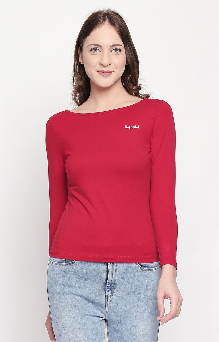 Spykar Red Solid Slim Fit T-Shirt
