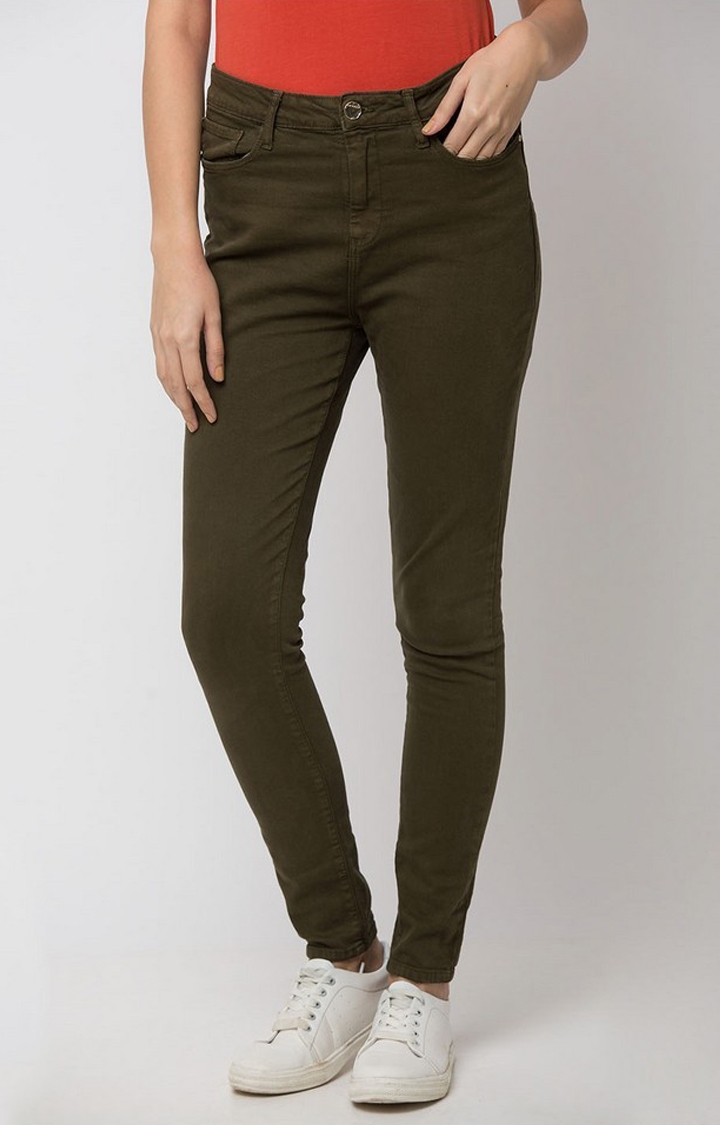 Spykar | Spykar Green Cotton Super Skinny Fit Regular Length Jeans For Women