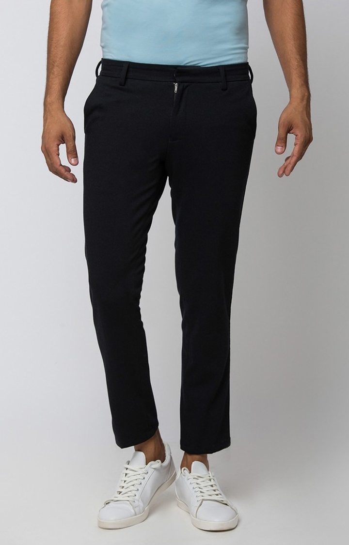 Spykar | Spykar Black Cotton Slim Fit Trousers For Men
