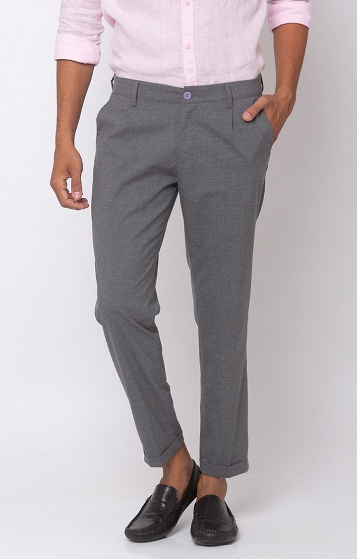 Spykar Grey Cotton Slim Fit Trousers For Men