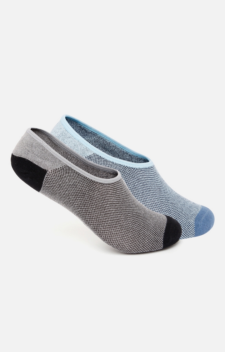 Spykar | Spykar Black Blue Cotton Ped Socks (Pair Of 2)