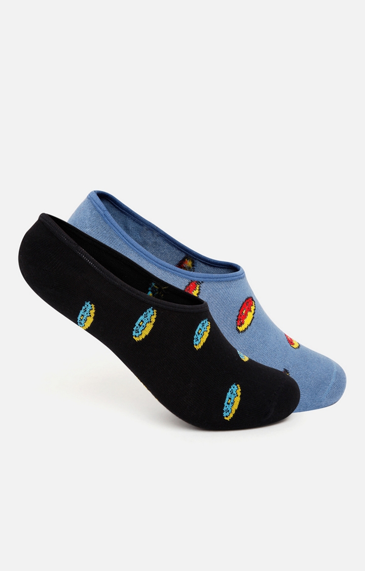 Spykar | Spykar Black & Blue Cotton Ped Socks (Pair Of 2)