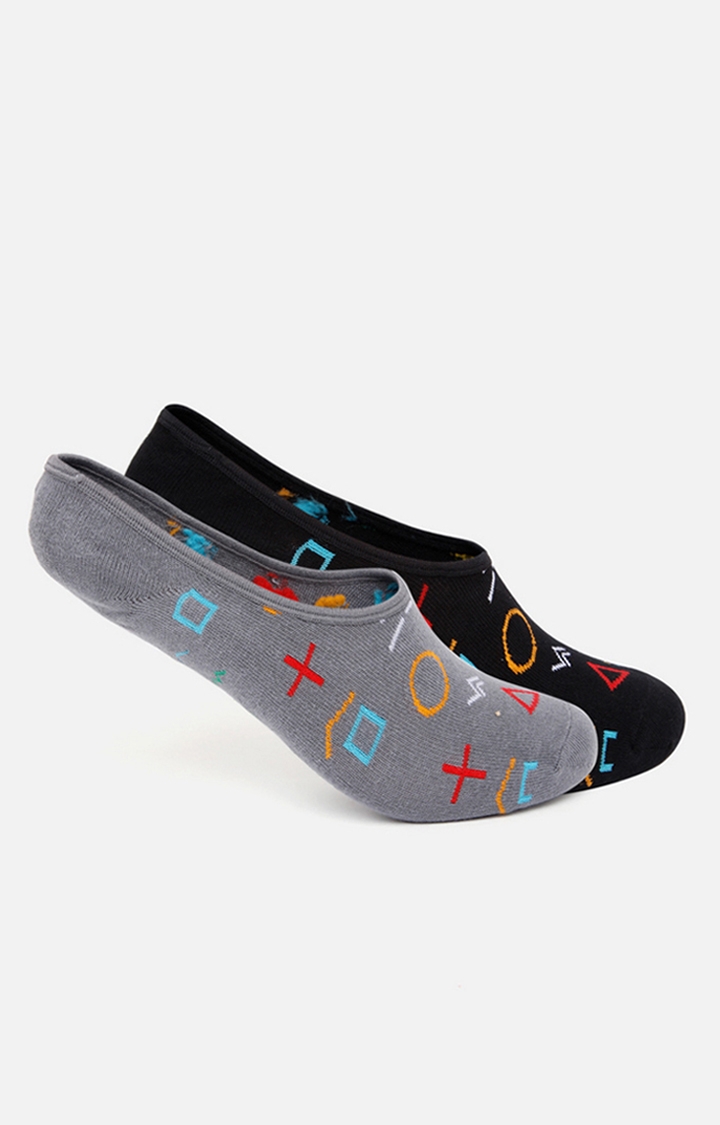 Spykar Grey Melange & Black Cotton Ped Socks (Pair Of 2)