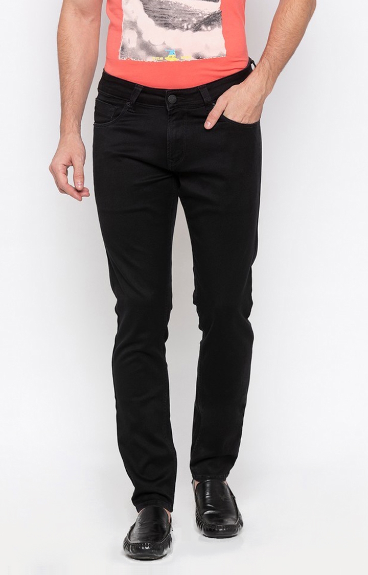 Men's Black Cotton Solid Trousers