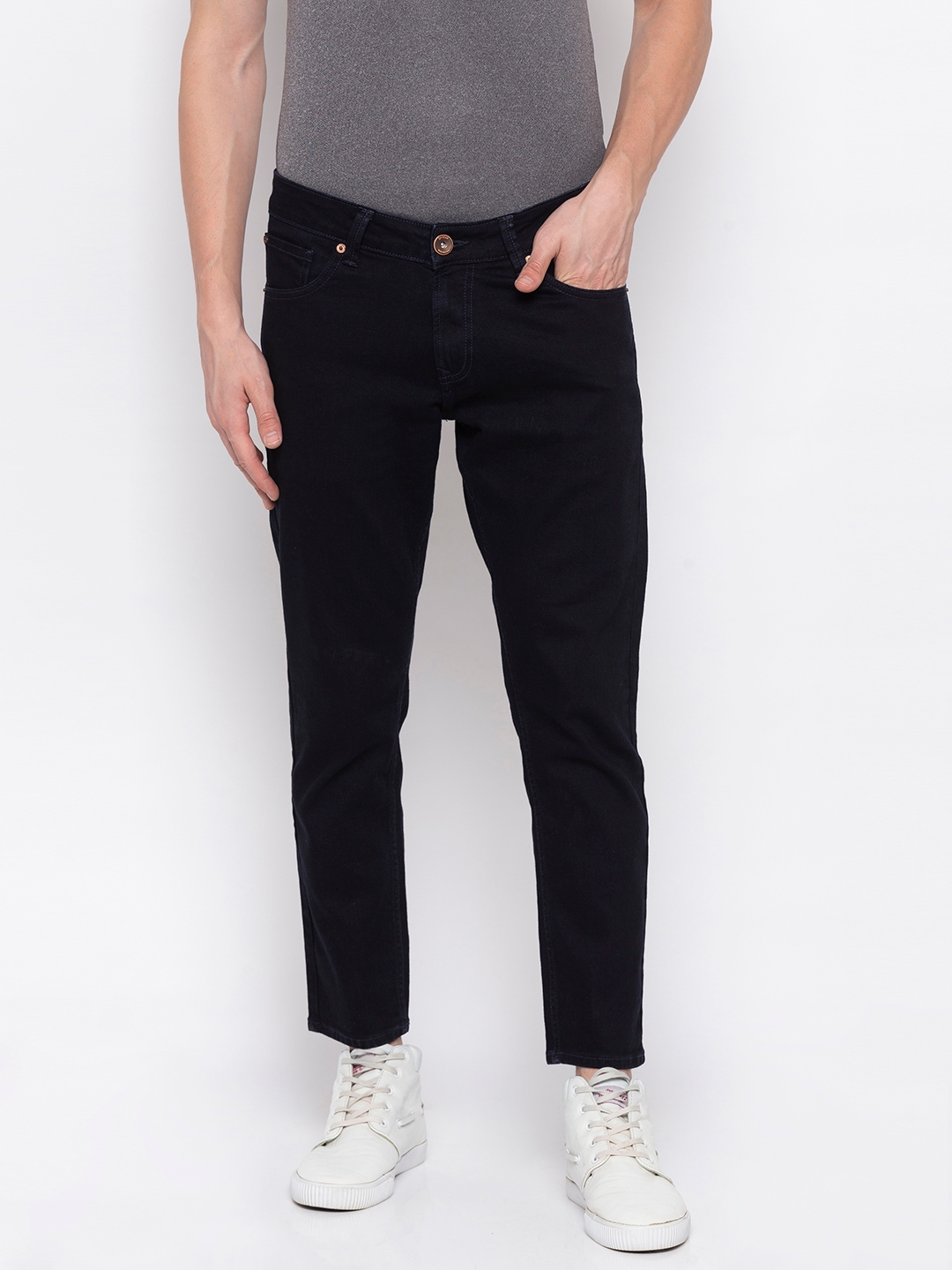 Spykar | Spykar Black Solid Slim Thigh Ankle Length Fit Jeans