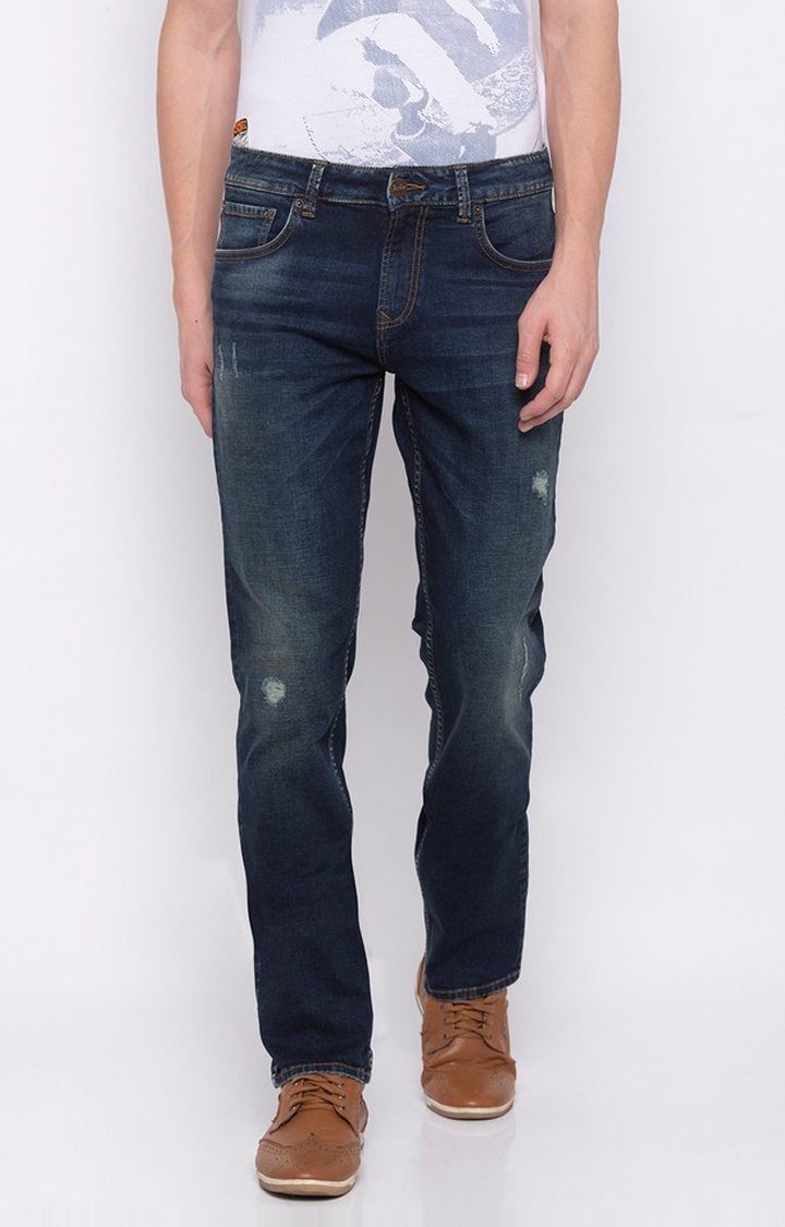 Spykar | Spykar Blue Cotton Straight Regular Length Jeans For Men
