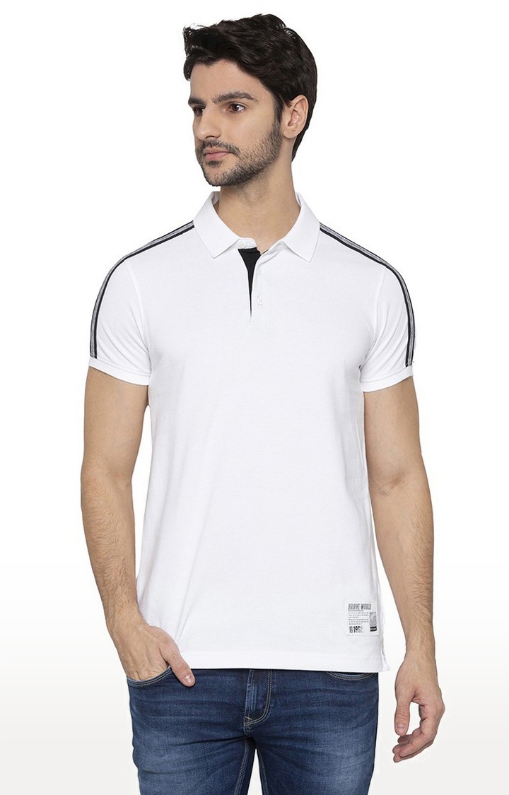 Spykar White Solid Polo T-Shirt