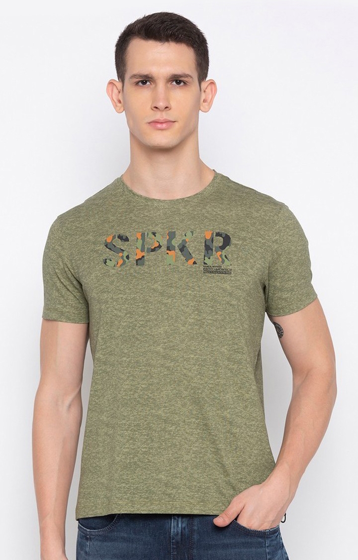 Spykar | Spykar Olive Printed T-Shirt