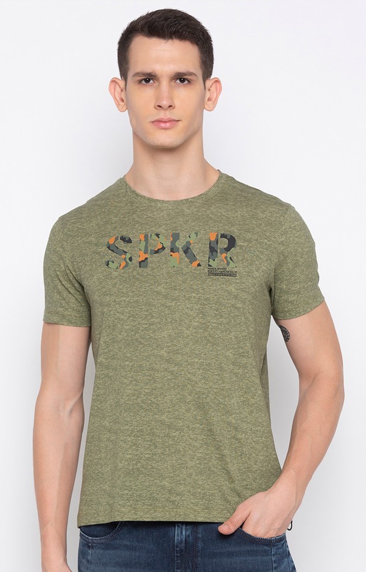 Spykar | Spykar Olive Printed T-Shirt