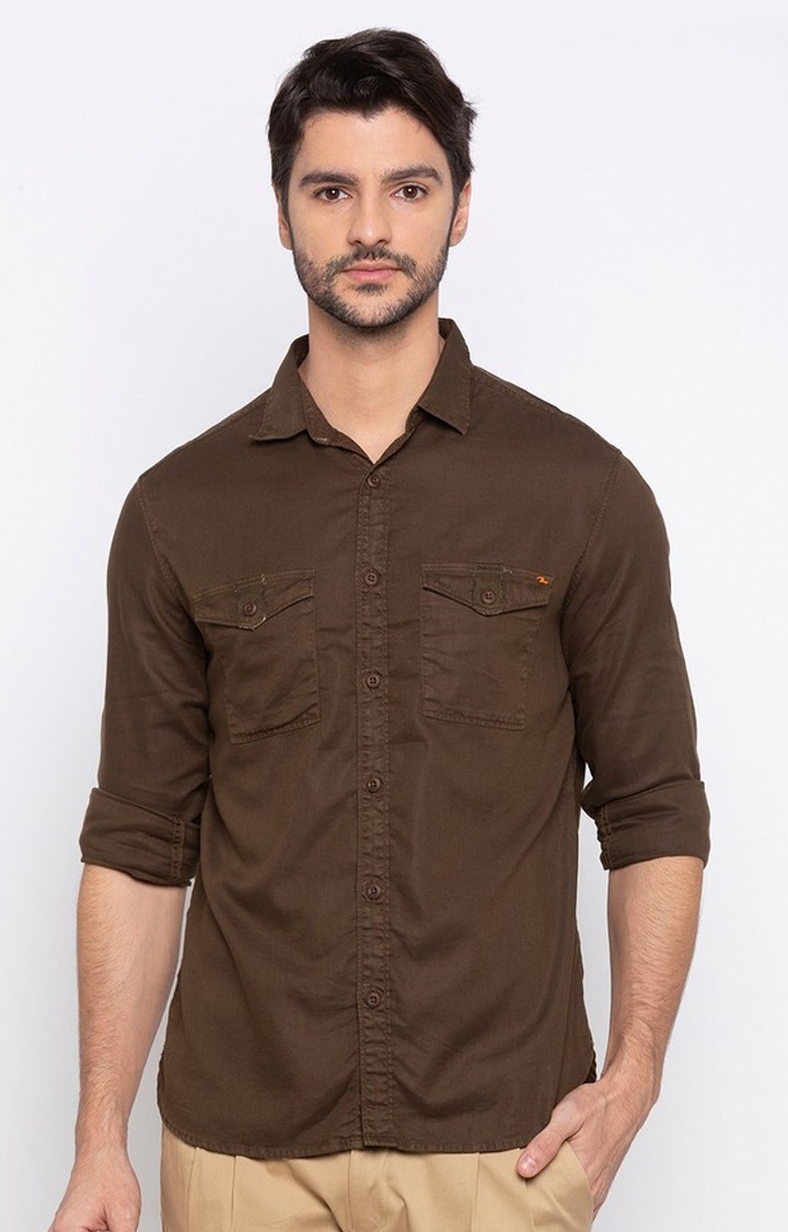 Spykar | Spykar Brown Solid Casual Shirt
