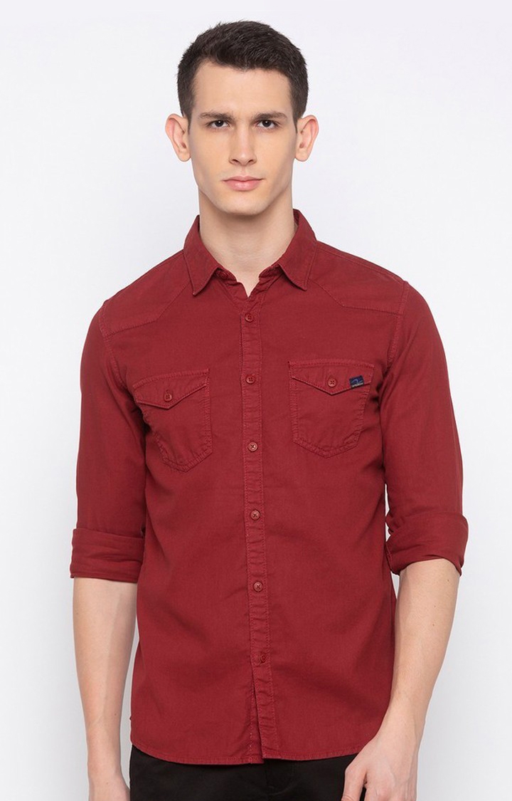 Spykar Red Solid Casual Shirt