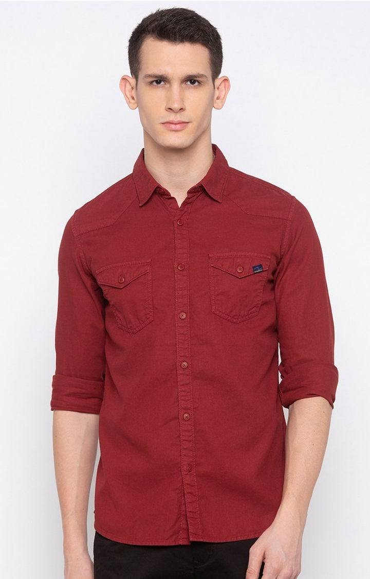 Spykar | Spykar Red Solid Casual Shirt