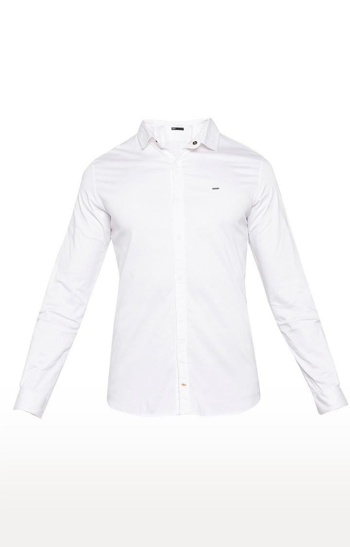 Men's White Satin Solid Casual Shirts