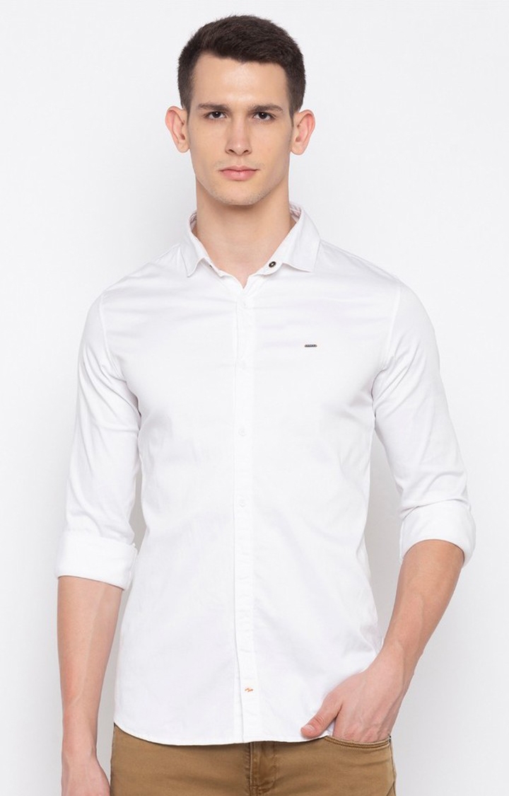 Men's White Satin Solid Casual Shirts