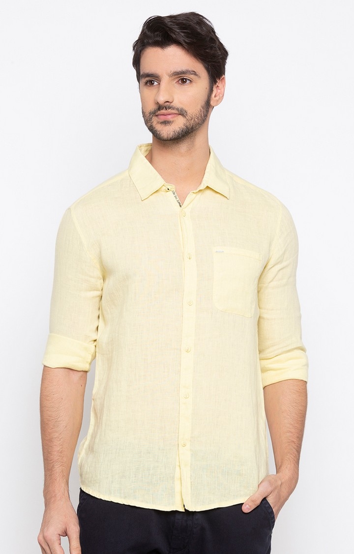 Spykar | Spykar Yellow Solid Slim Fit Casual Shirt