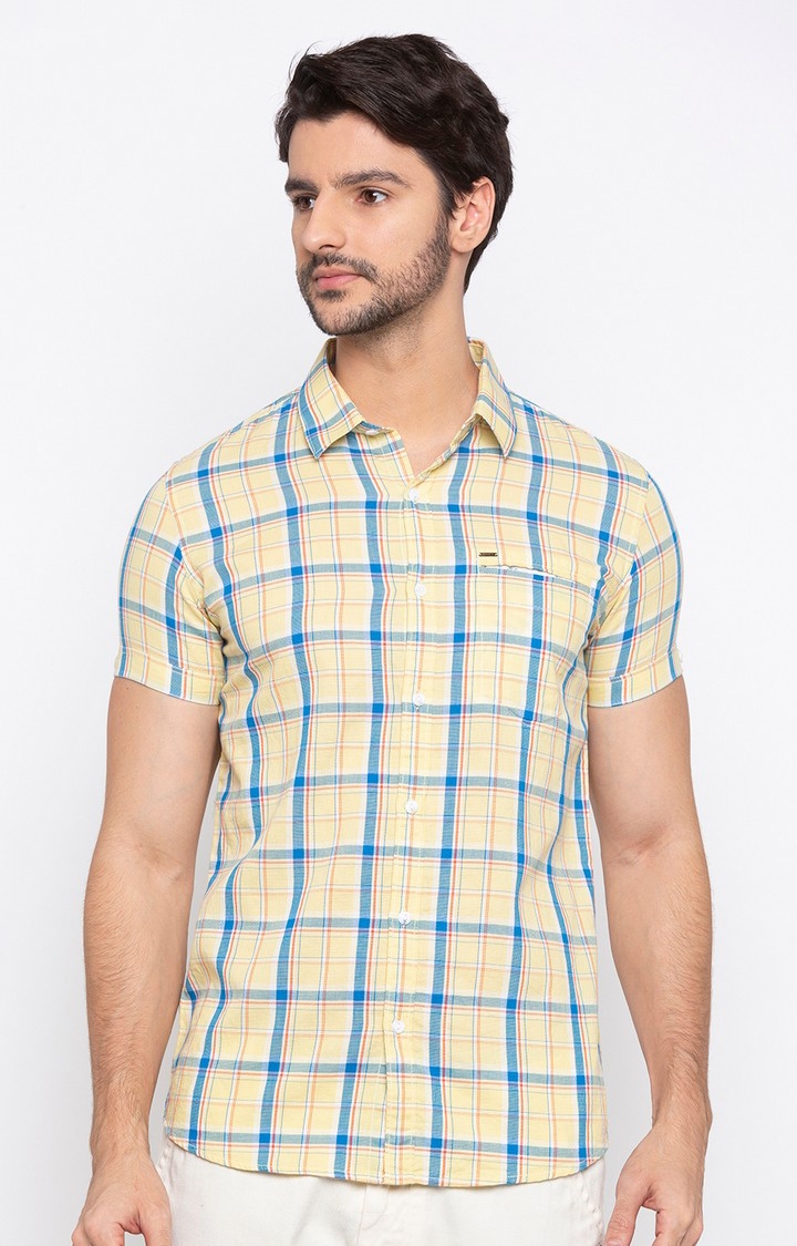 Spykar | Spykar Yellow Cotton Slim Fit Shirts For Men