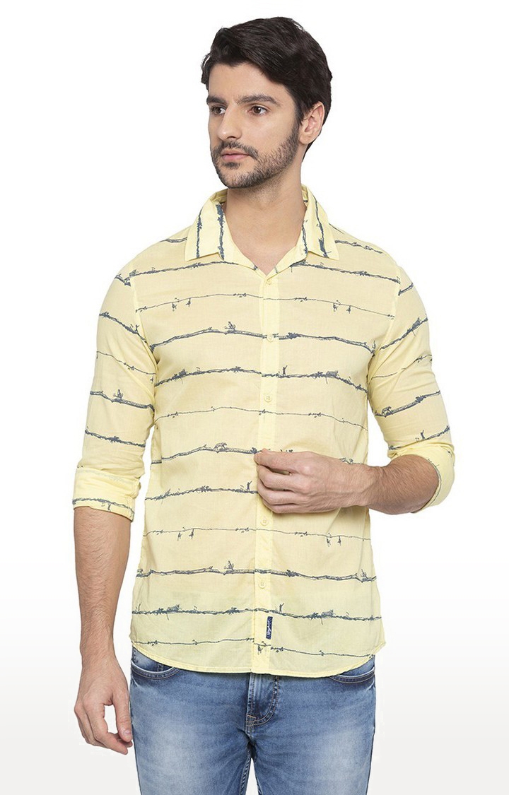 Men's Yellow Cotton Striped Casual Shirts
