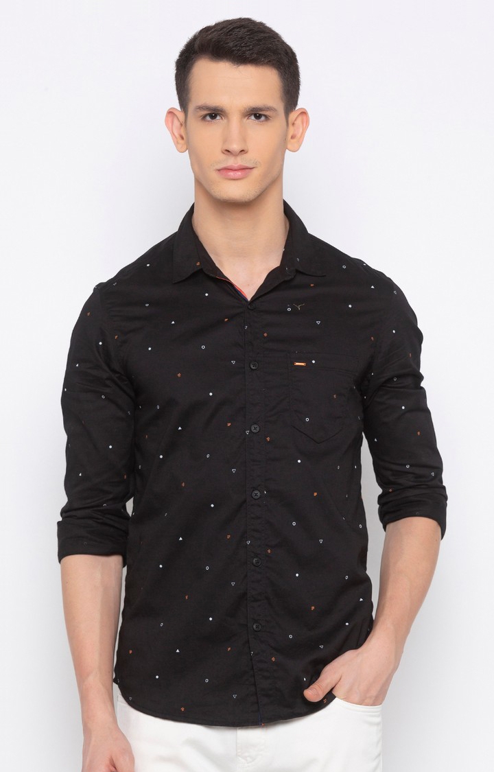 spykar | Men's Black Cotton Printed Casual Shirts