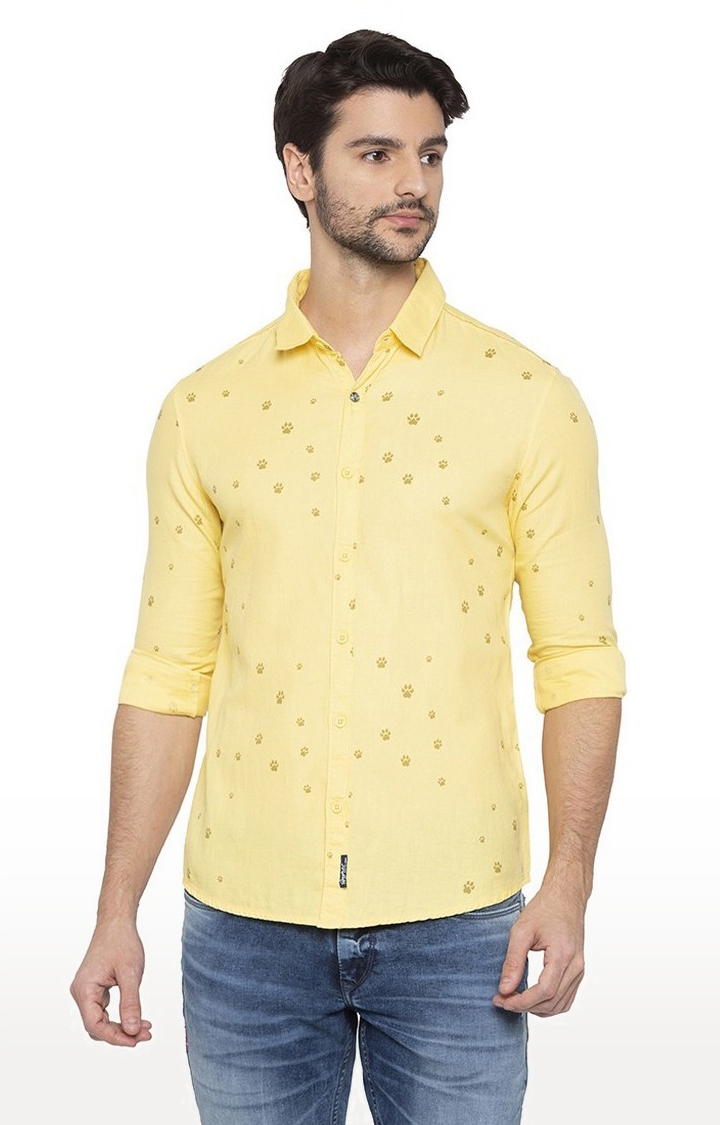 Spykar | Spykar Yellow Printed Slim Fit Casual Shirt