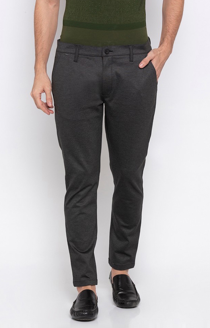 Spykar Grey Polyester Slim Fit Trousers For Men