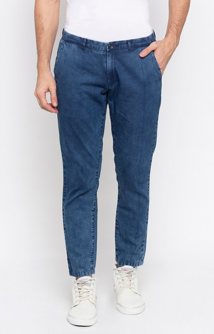 Men's Blue Cotton Solid Joggers Jeans