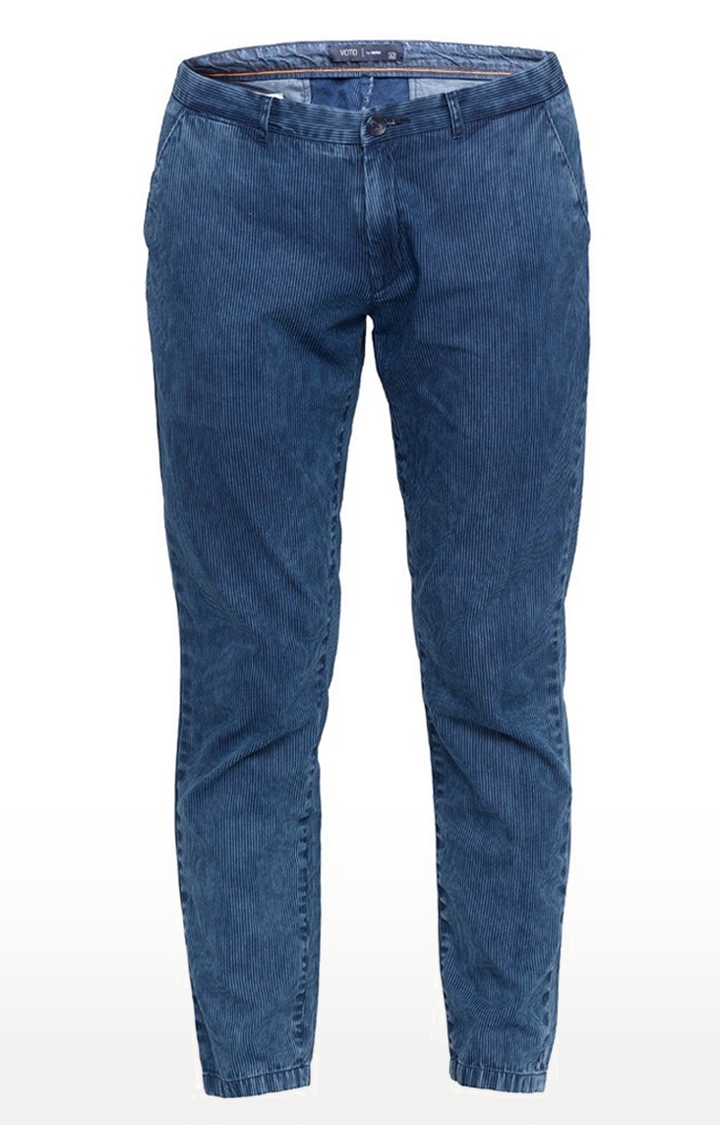 Men's Blue Cotton Solid Joggers Jeans