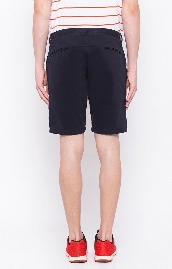Men's Blue Cotton Solid Shorts
