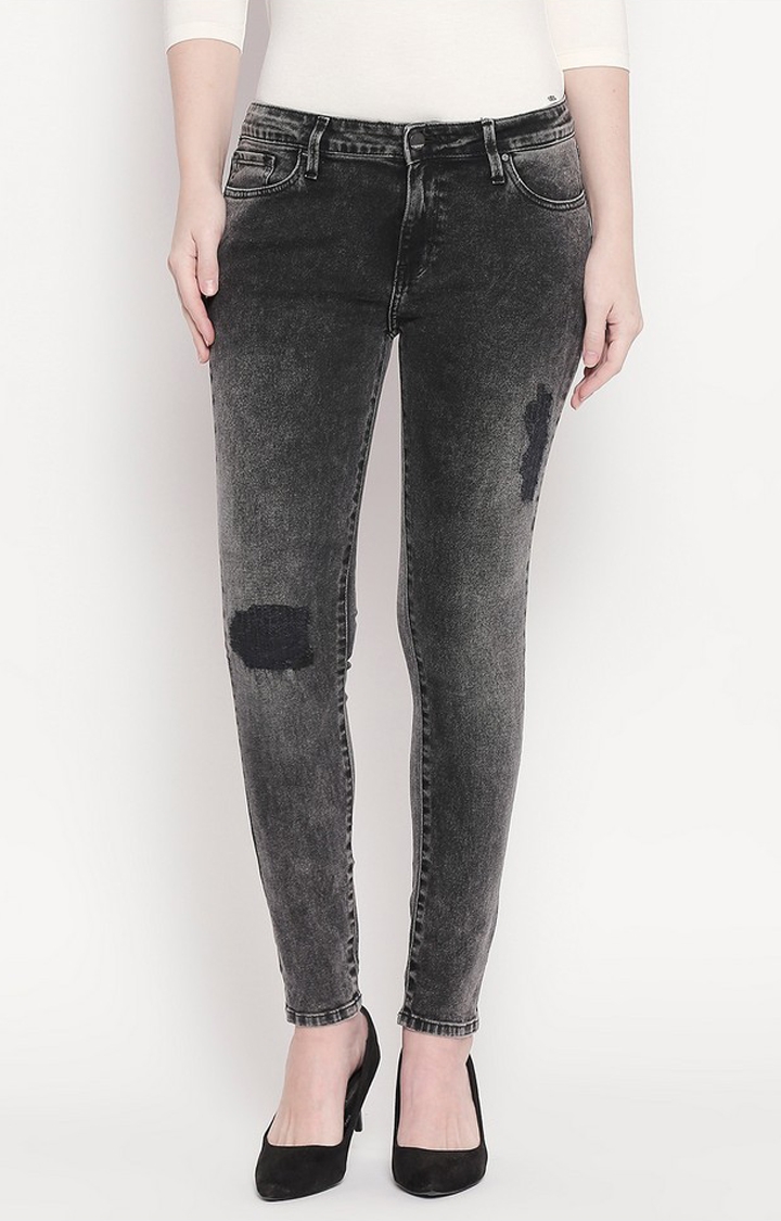 spykar | Women's Black Cotton Solid Skinny Jeans