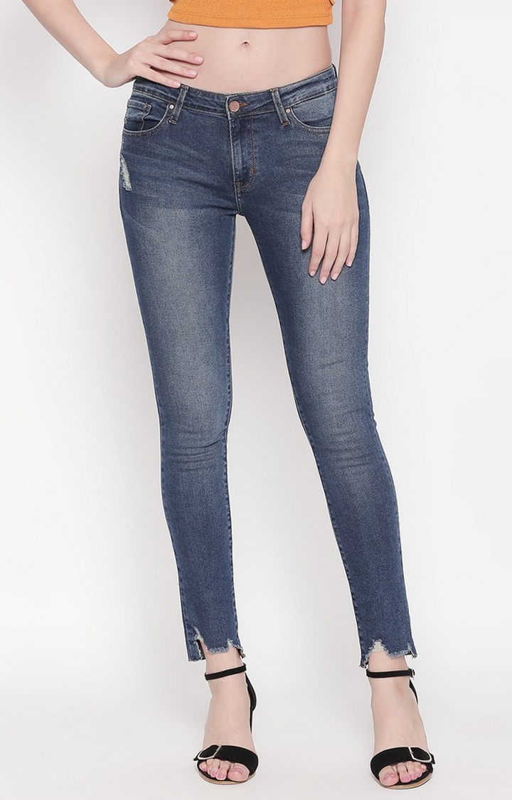 Spykar Blue Cotton Super Skinny Fit Regular Length Jeans For Women