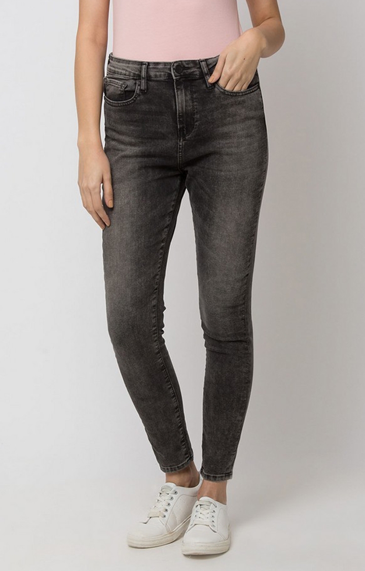 Spykar | Spykar Grey Cotton Super Skinny Fit Ankle Length Jeans For Women