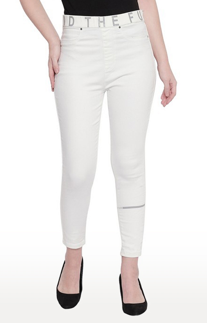 Women's White Cotton Solid Jeggings