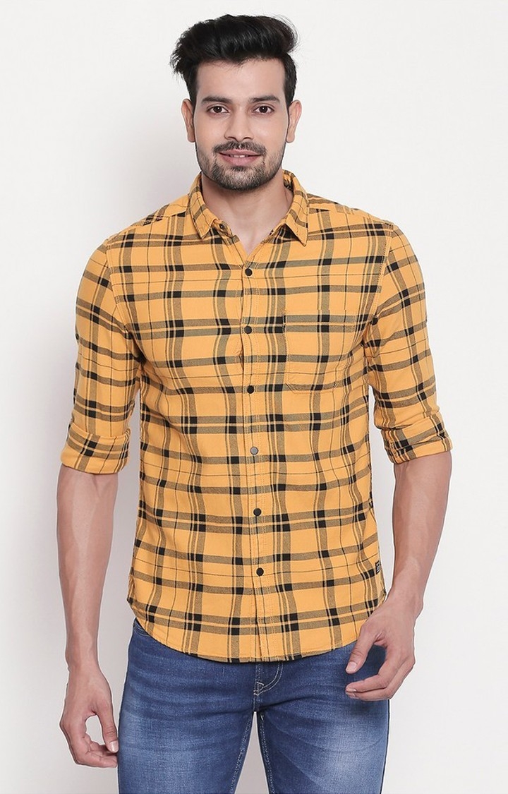 Spykar | Yellow Checked Slim Fit Casual Shirt
