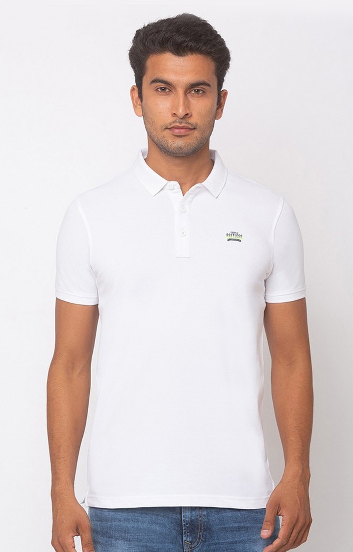Spykar | Spykar Cotton White Solid Polo T-Shirt