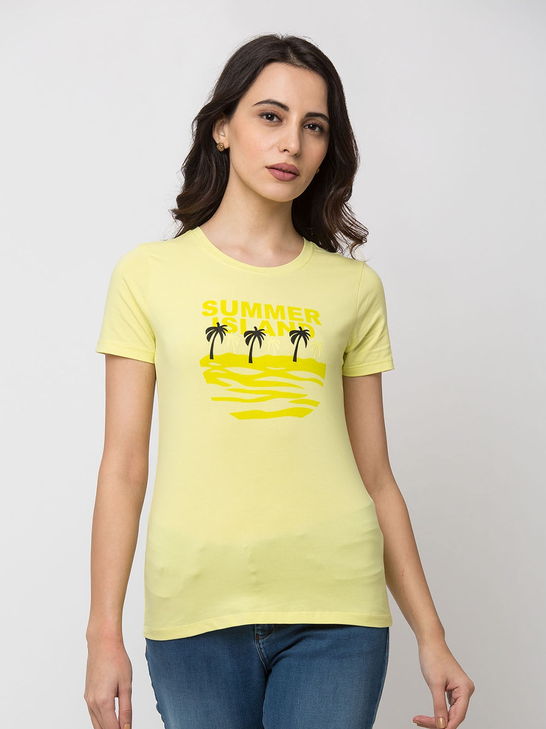 SPYKAR | spykar Lemon Yellow Lycra Jersey Regular Length T Shirt