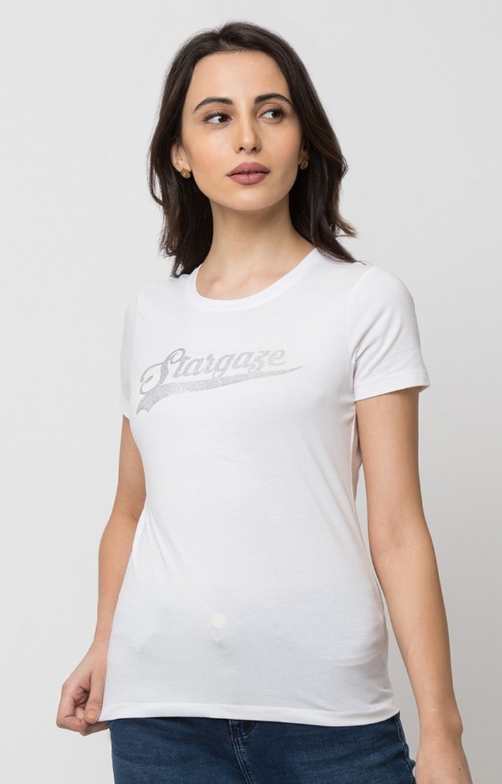 Spykar | Spykar Cotton White Printed T-Shirt