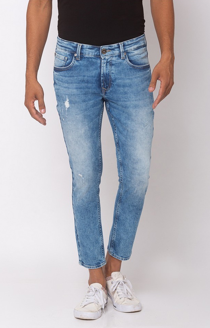 Spykar | Spykar Blue Cotton Slim Fit Tapered Ankle length Jeans For Men