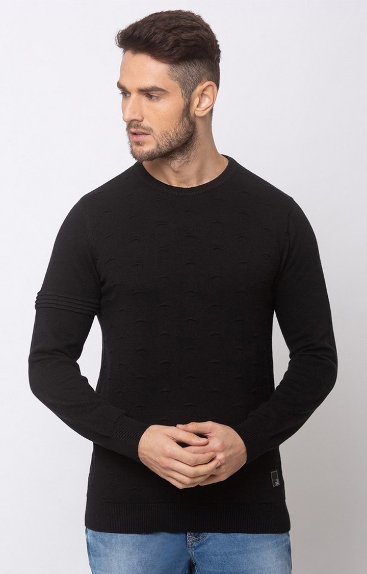 spykar | Spykar Black Cotton Regular Fit Sweater For Men