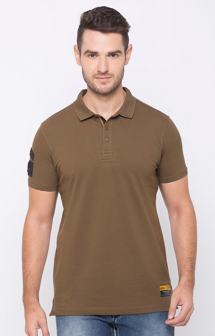 Spykar Green Cotton Slim Fit T-shirt For Men
