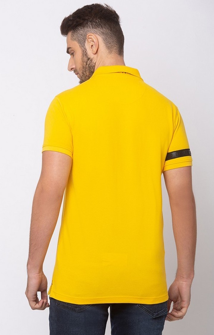 Spykar Chrome Yellow Solid Cotton Slim Fit Polo T-Shirt