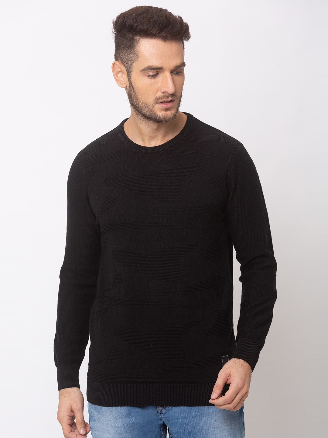 Spykar | spykar Black Cotton Regular Fit Sweater