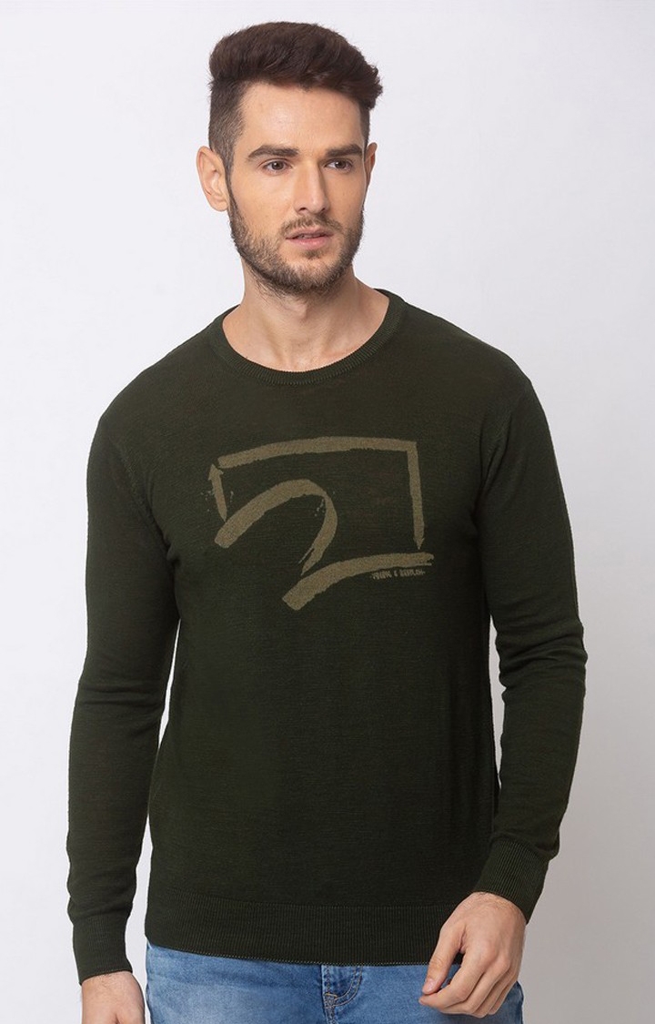 Spykar Green Cotton Regular Fit Sweatshirt For Men