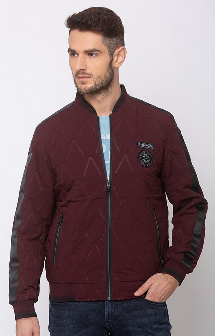 Spykar Red Polyester Straight Fit Bomber Jackets For Men