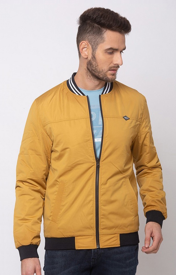 Spykar Yellow Polyester Straight Fit Bomber Jackets For Men