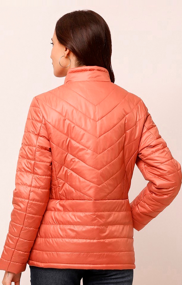 Spykar Orange Polyester Regular Fit Bomber Jackets For Women
