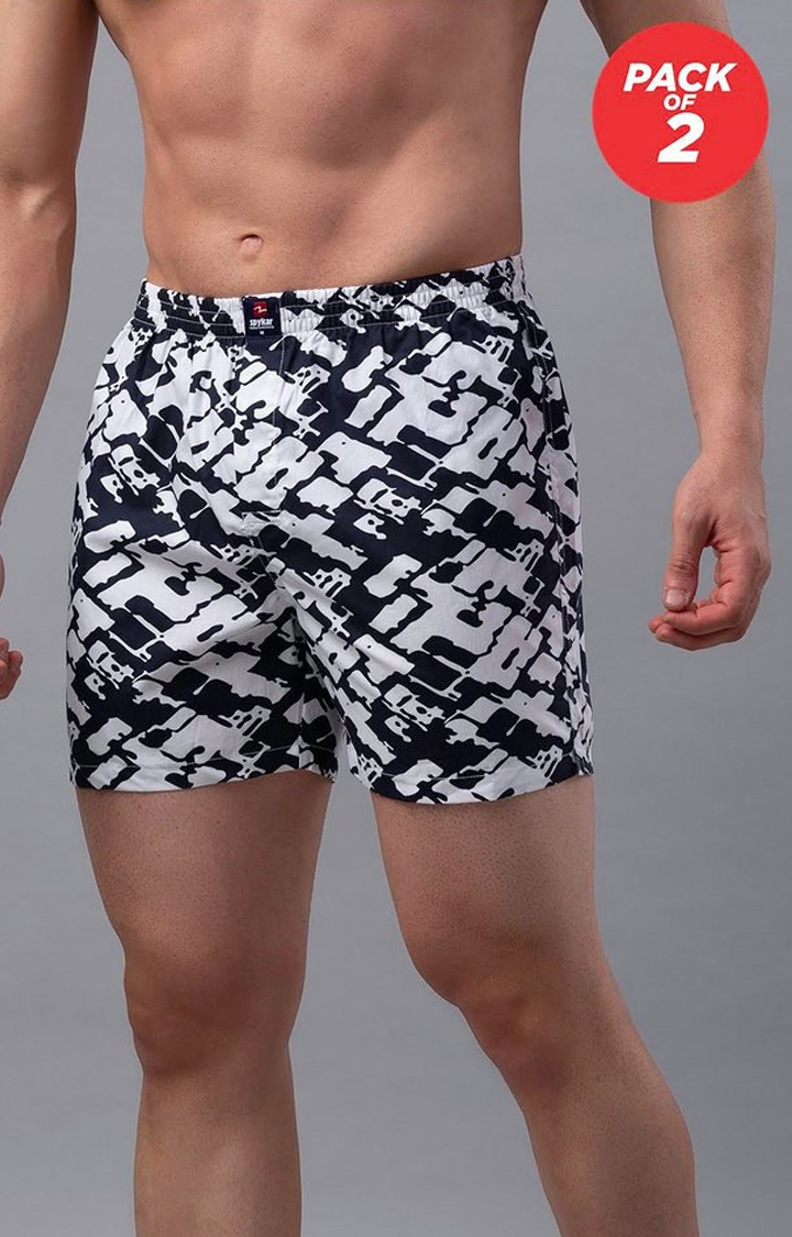 White And Blue Printed Boxers