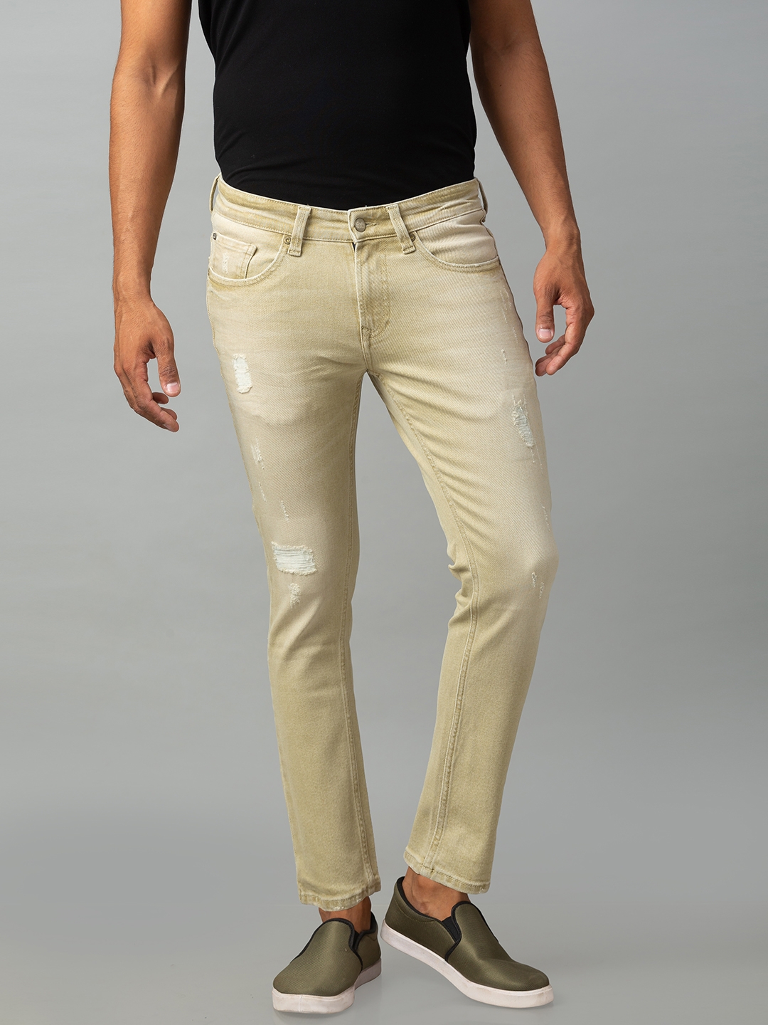 Spykar | Spykar Beige Cotton Mid Rise Slim Fit Ankle Length Jeans (Kano)