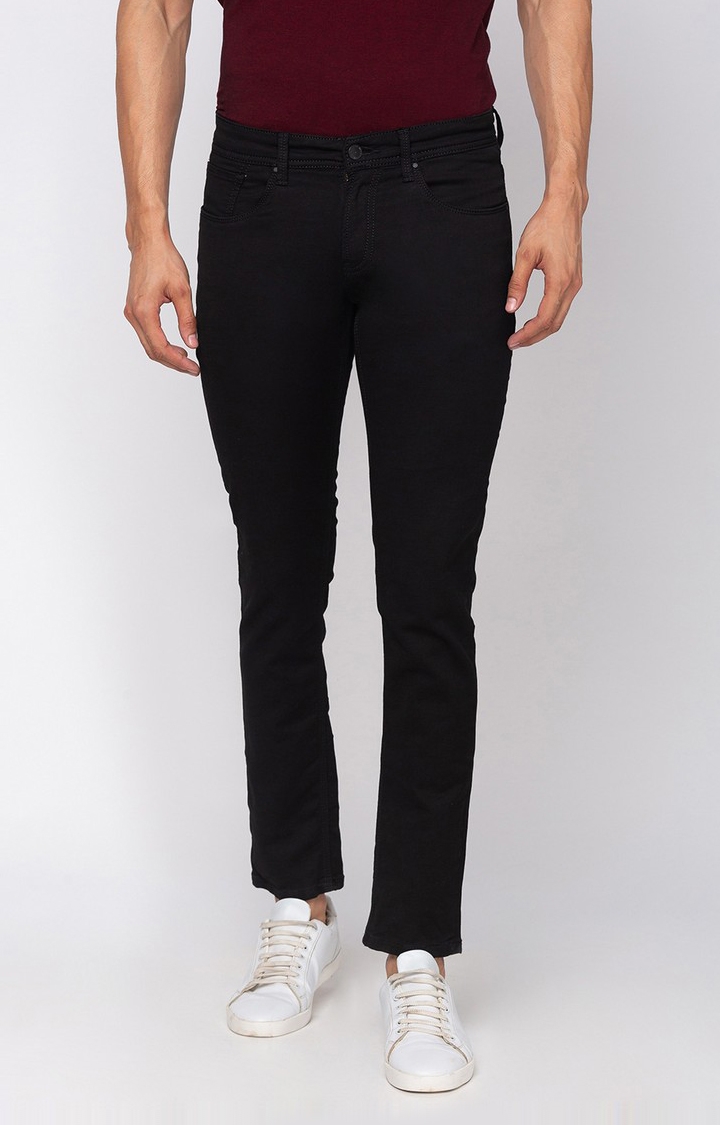 Spykar Black Cotton Slim Fit Narrow Regular Length Jeans For Men