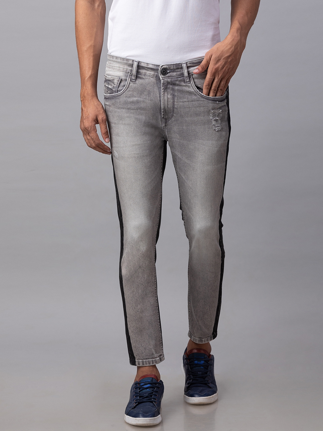 Men's Grey Cotton Solid Slim Jeans