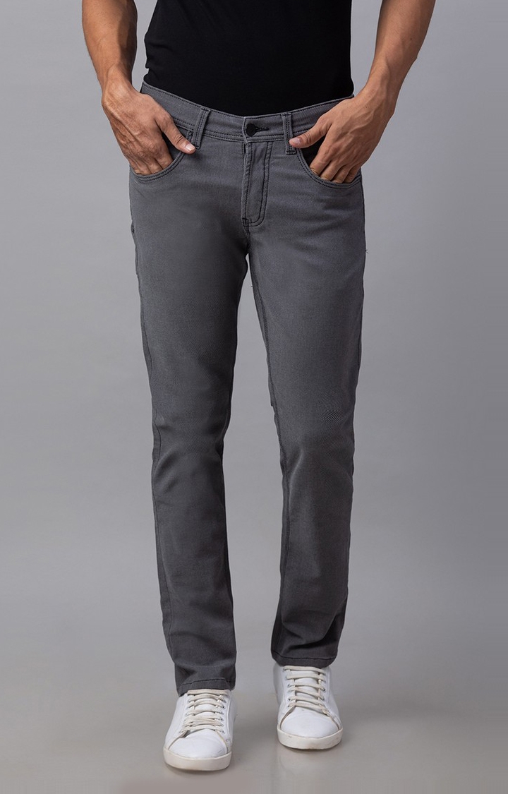 Men's Grey Cotton Solid Slim Jeans
