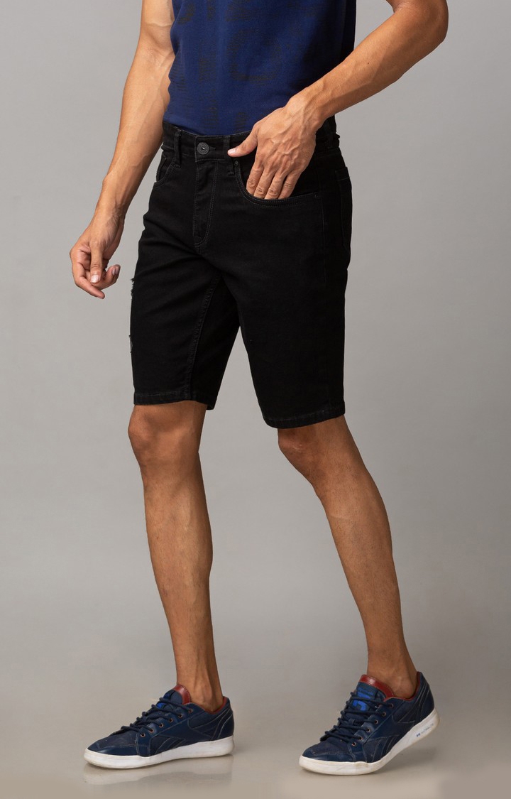 Men's Black Cotton Solid Shorts
